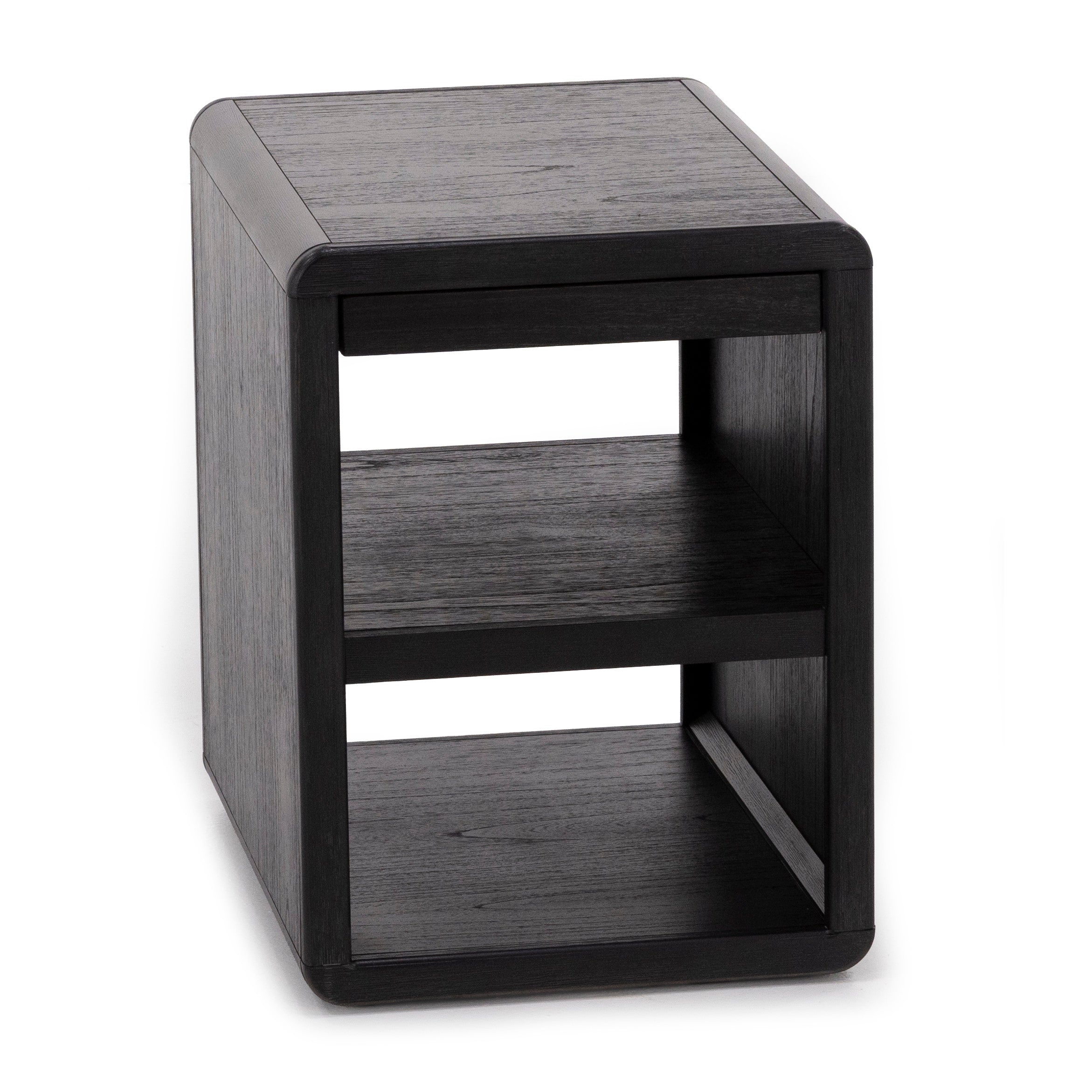 Black wooden side table with two shelves