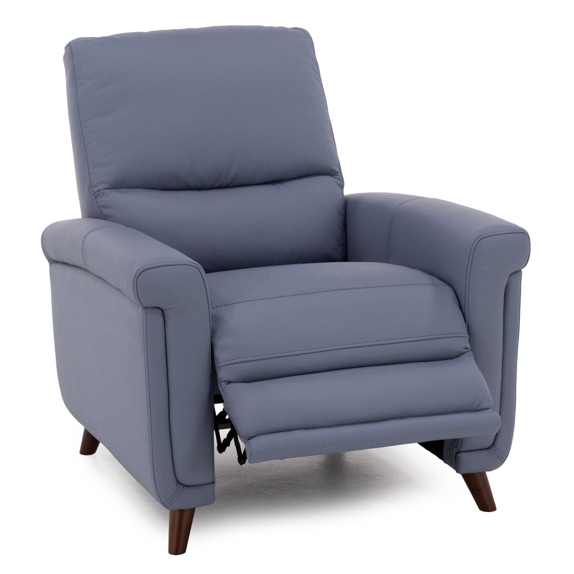 Gray recliner chair with padded seat, back, and extended footrest.