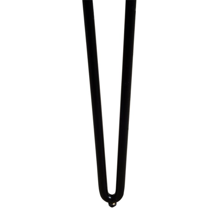 Black metal hairpin table leg with a rounded end, shown against a white background.