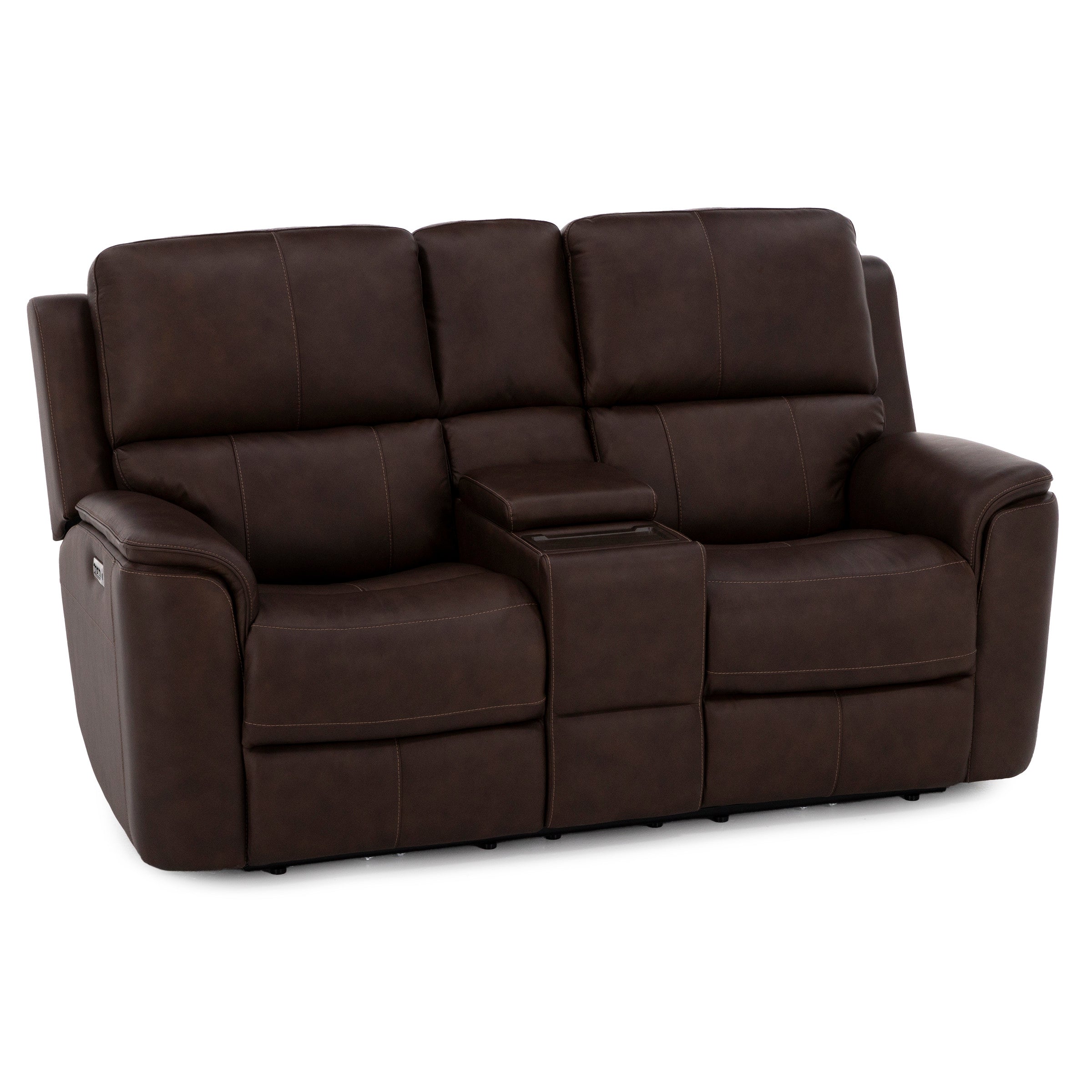 Flexsteel Hank Leather Fully Loaded Zero Gravity Console Reclining Loveseat