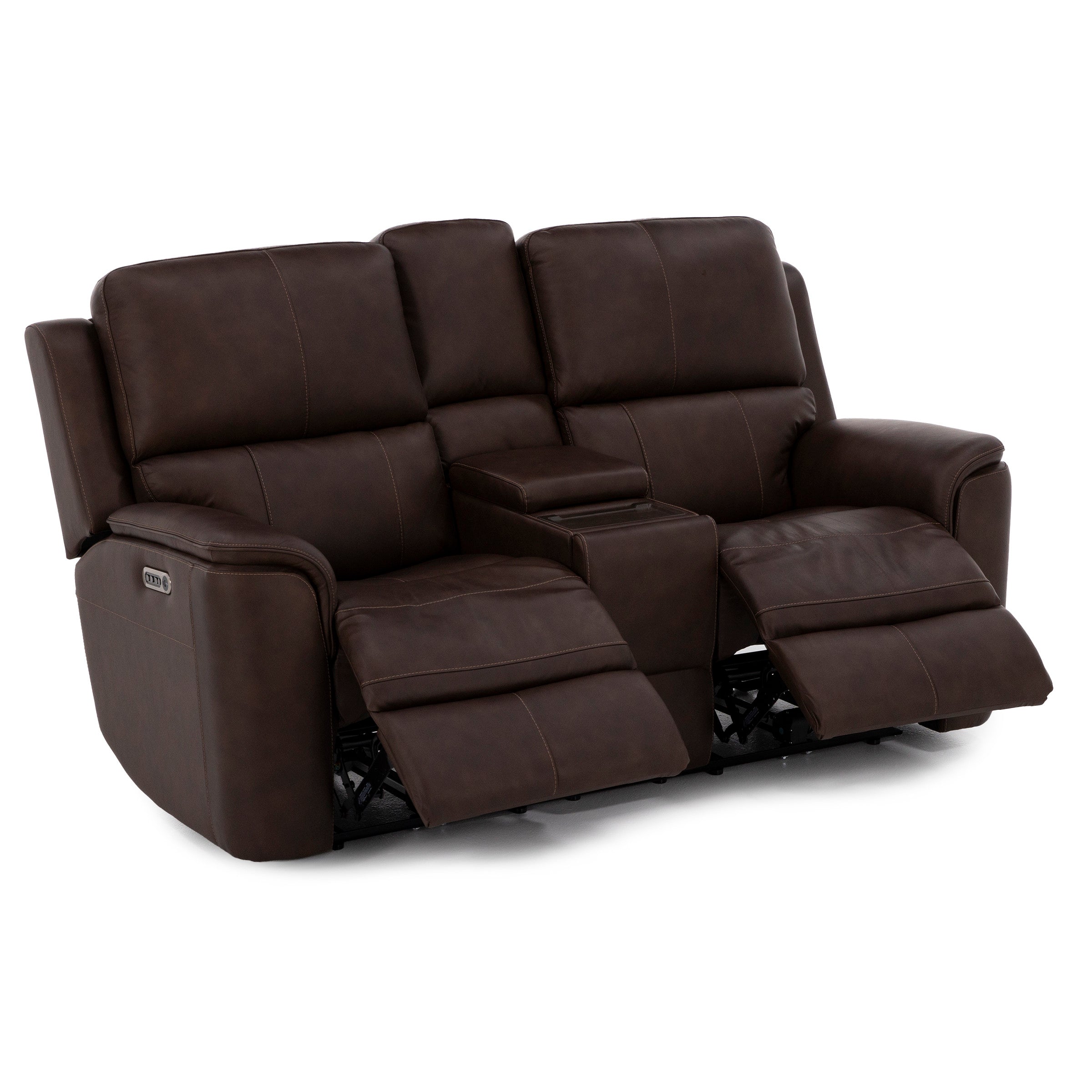 Flexsteel Hank Leather Fully Loaded Zero Gravity Console Reclining Loveseat