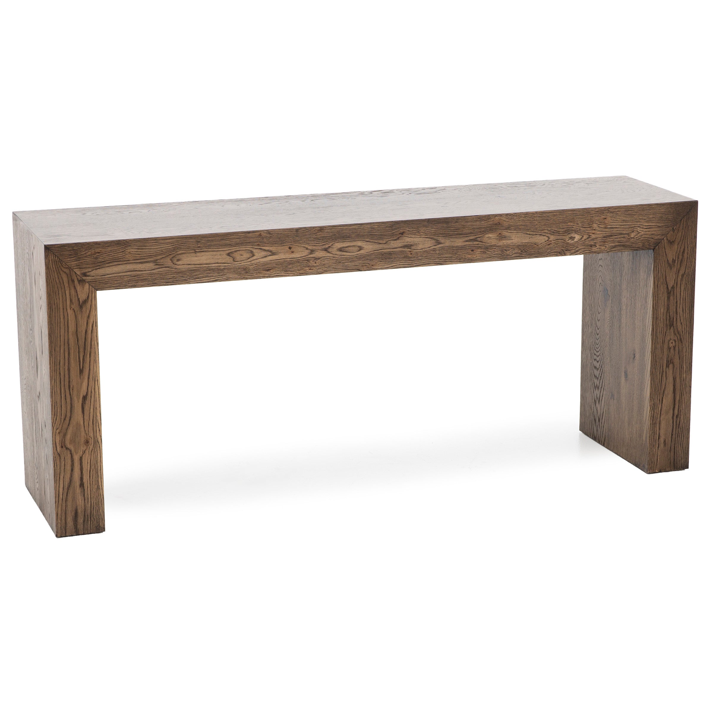 Rectangular wooden console table with visible grain, modern minimalist design.