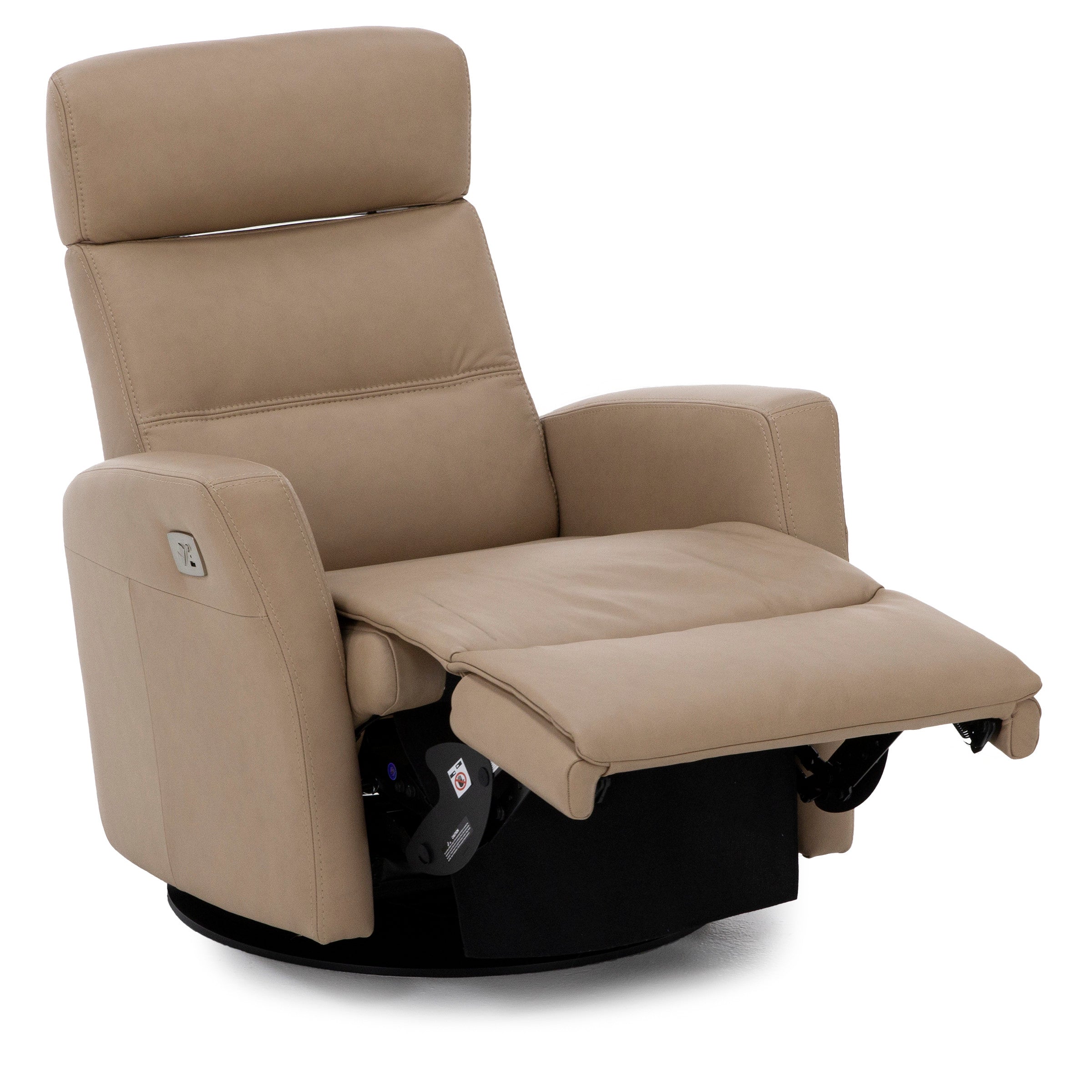Denver Leather Large Power Swivel Glider Power Lumbar Recliner in Biscuit