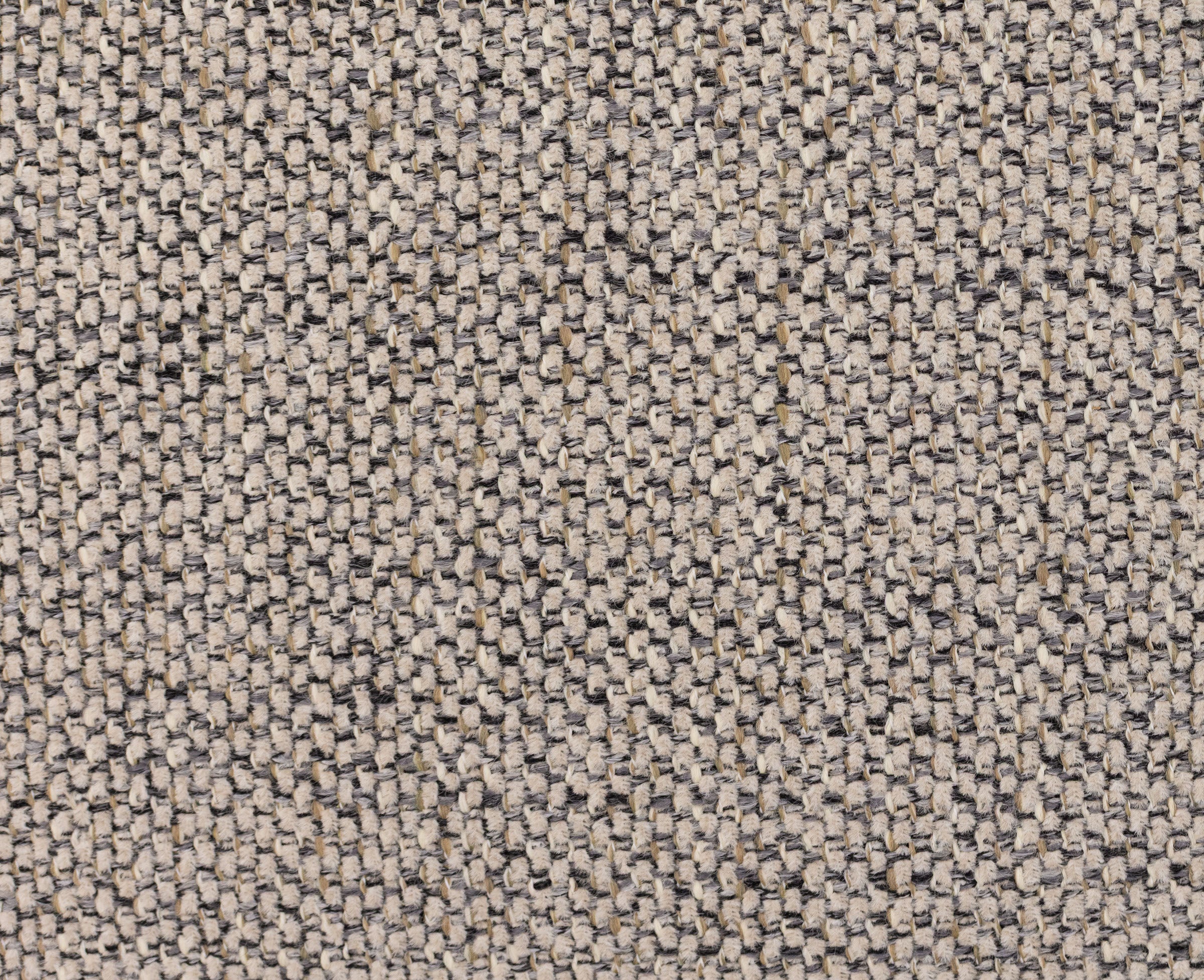 Close-up of woven beige and gray textured fabric.