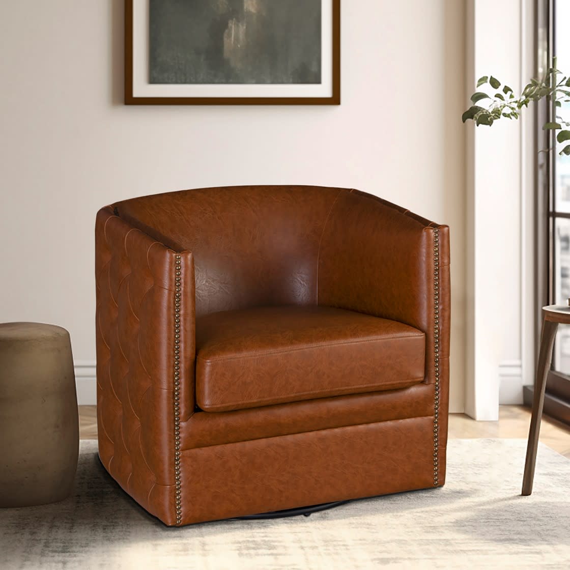 High Point Tufted Swivel Barrel Chair