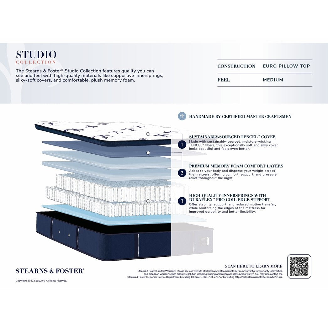 Stearns & Foster Studio Euro Pillowtop Medium