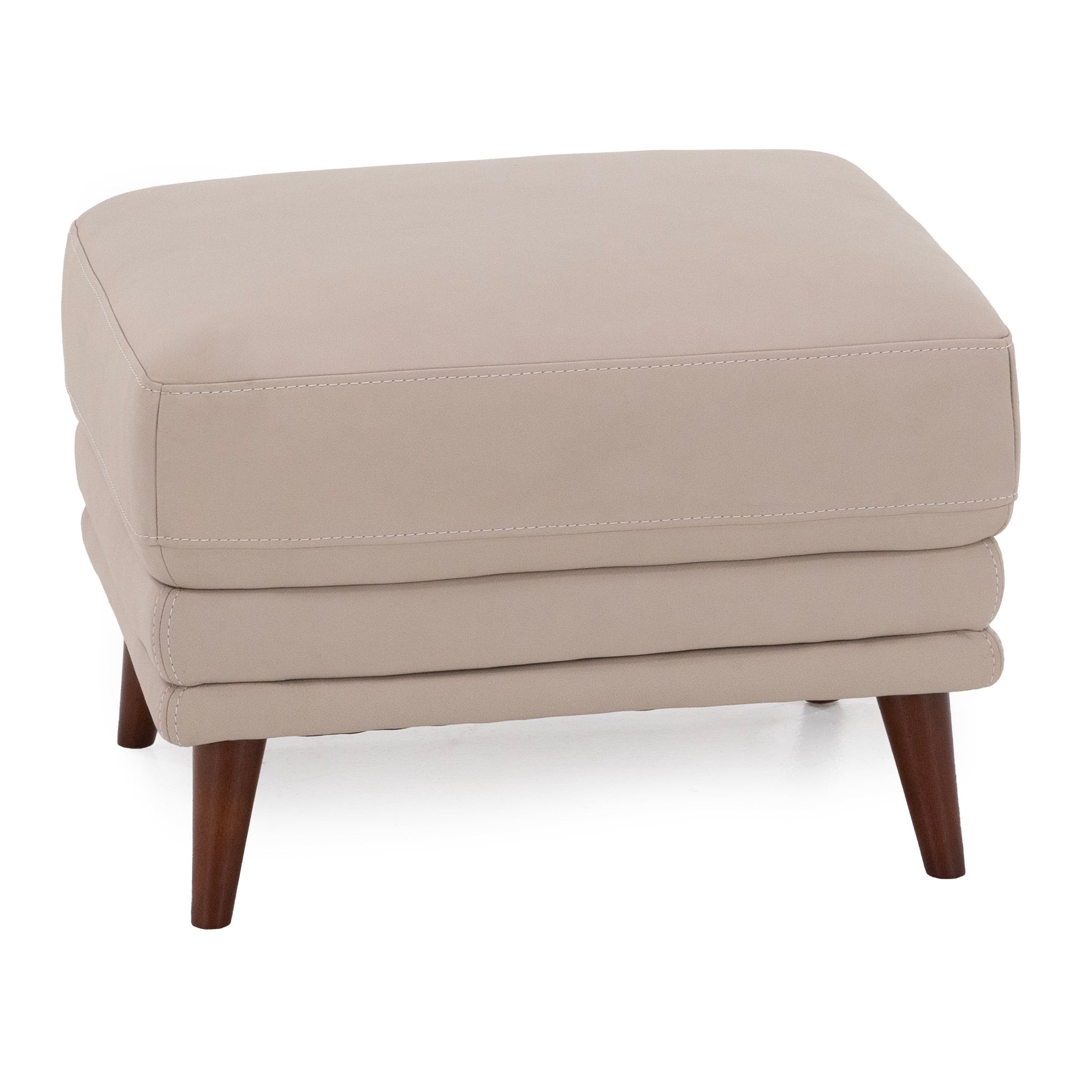 Beige upholstered ottoman with wooden legs