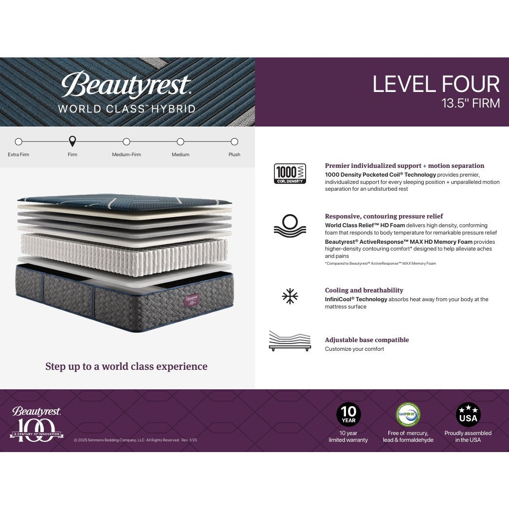 Beautyrest World Class Level 4 Hybrid Firm