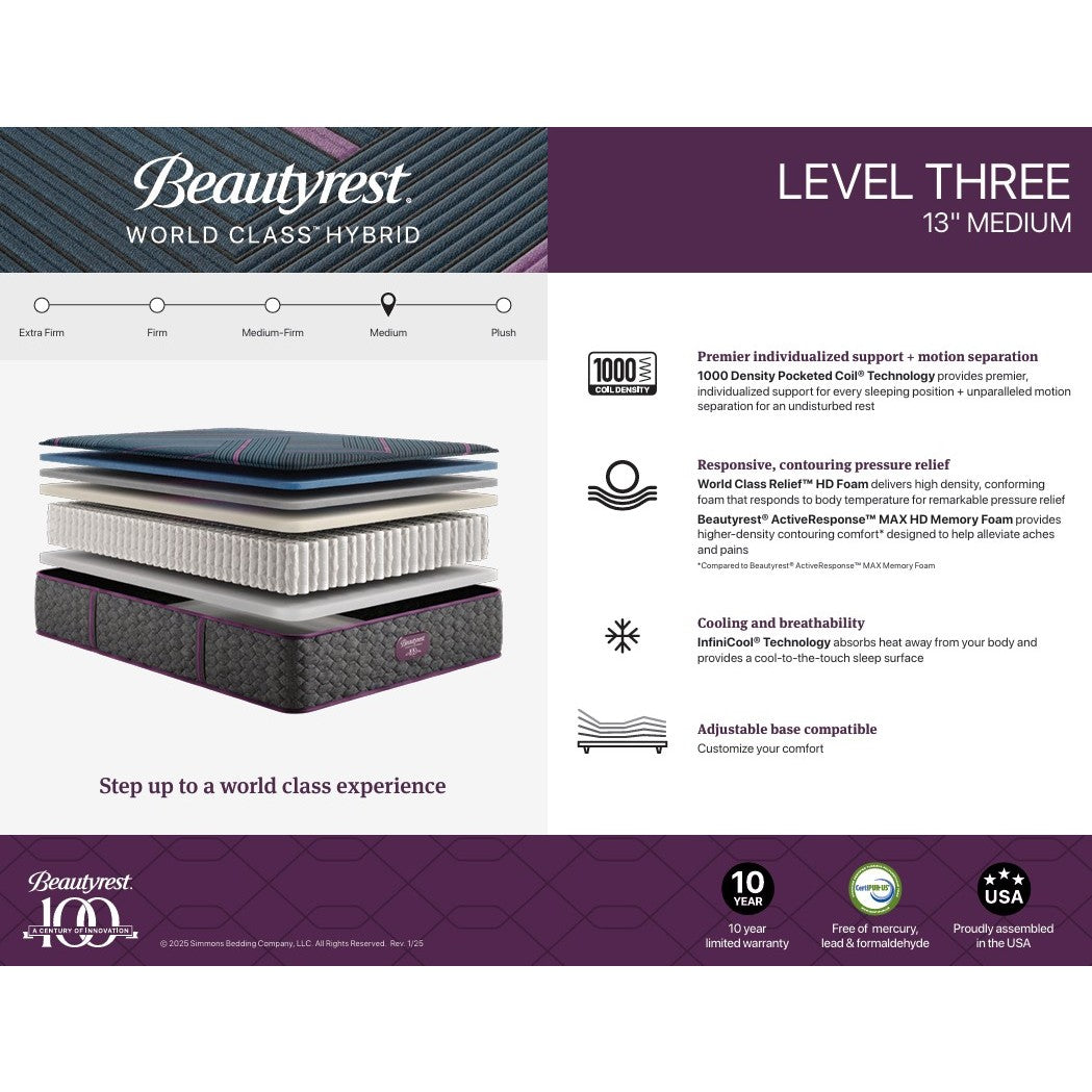 Beautyrest World Class Level 3 Hybrid Medium
