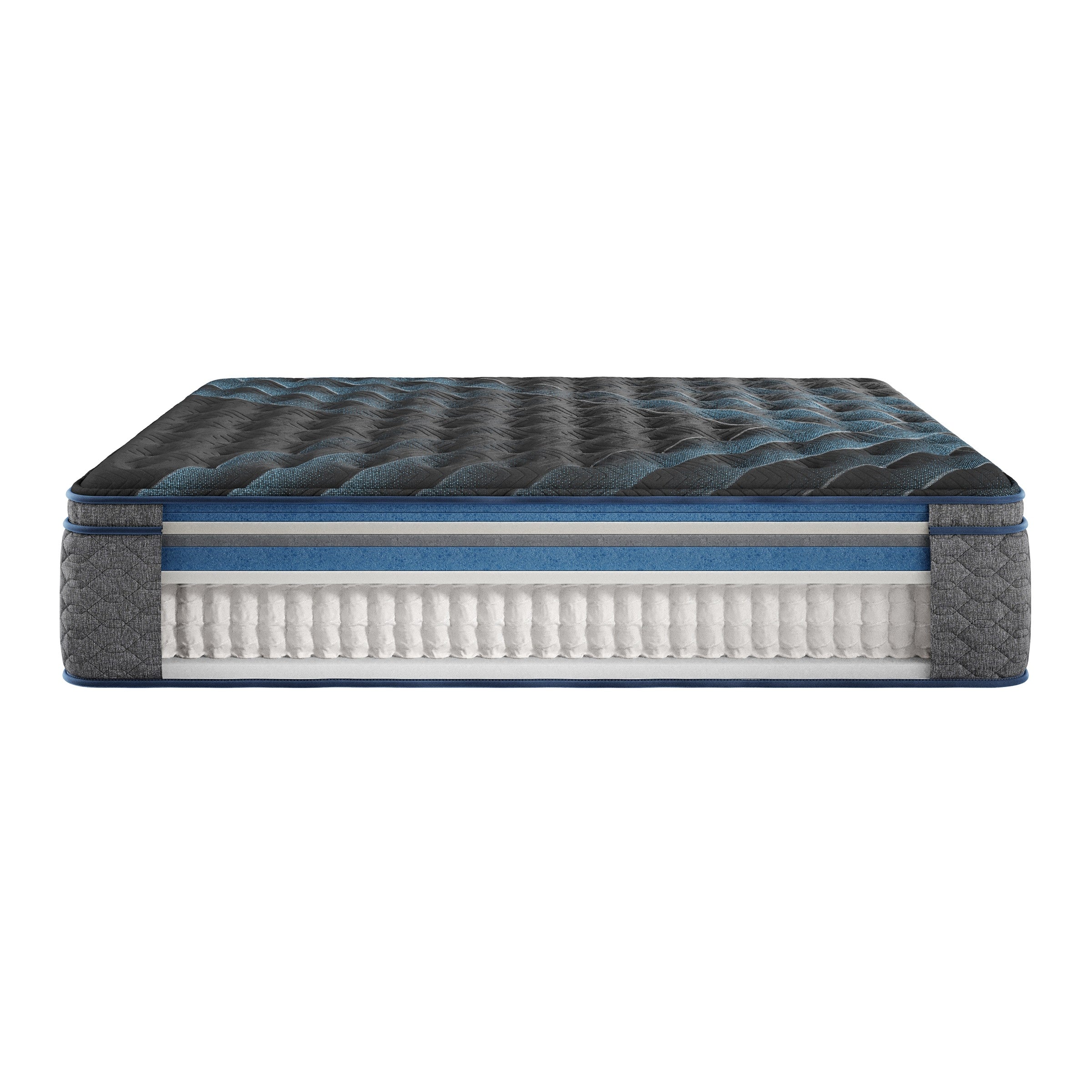 Cross-section of a mattress showing layered construction and internal springs.