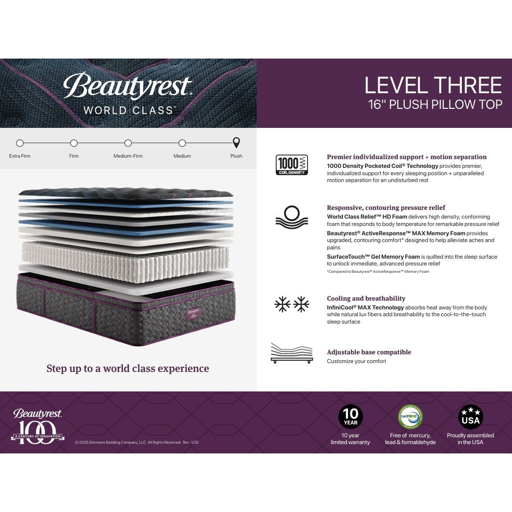 Beautyrest World Class Level 3 Plush Pillow Top