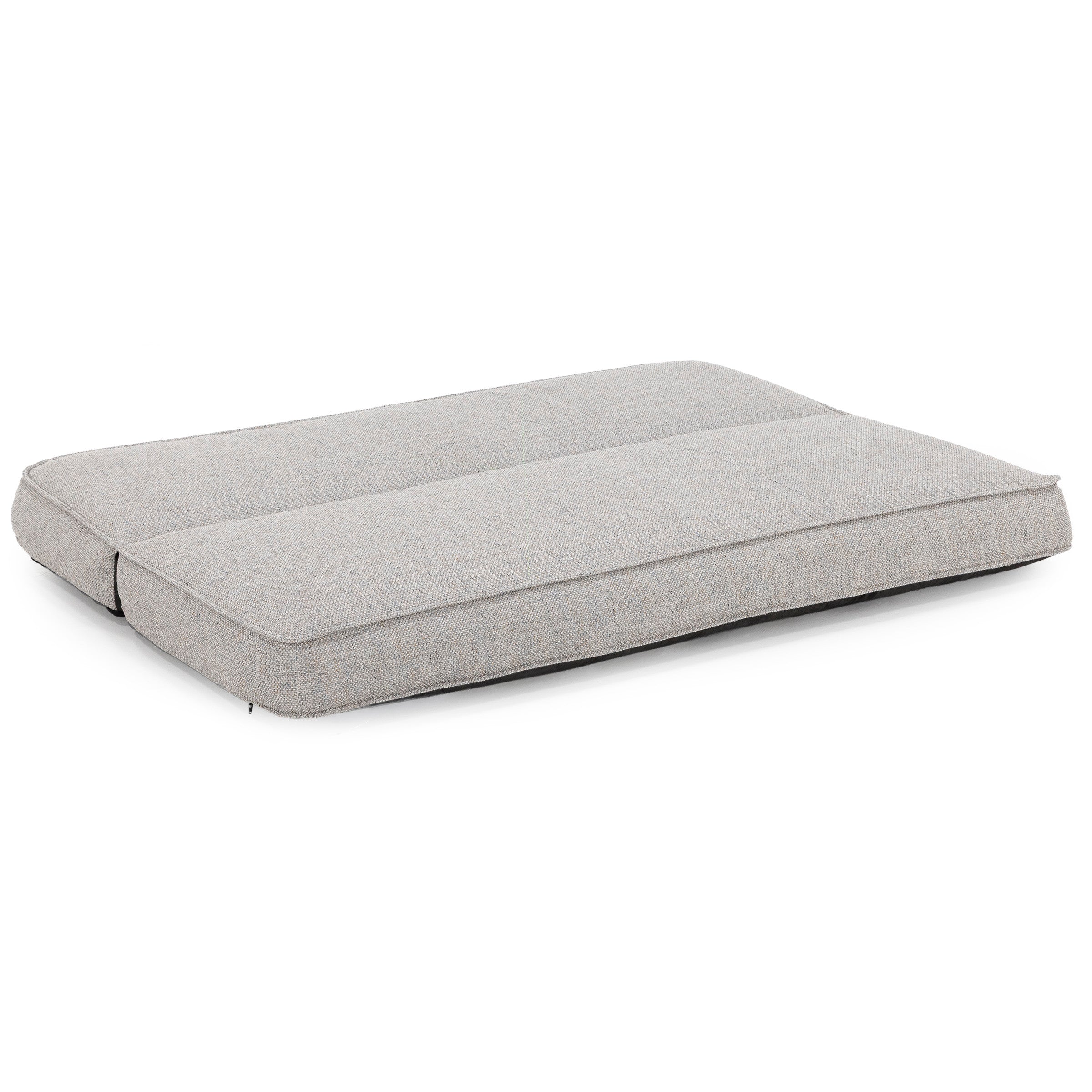 Rectangular light gray cushion for seating or lounging.